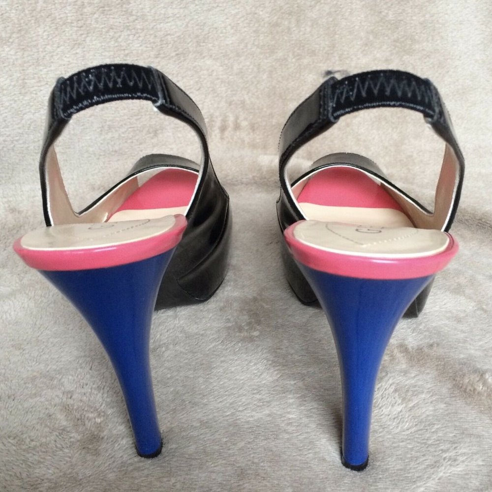 Slingback Peep Toe Pumps Shoes Neon Color Block 8 - Picture 9 of 12